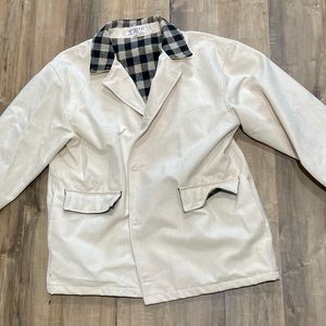 Mens Large white/cream jacket with Buffalo check wool interior